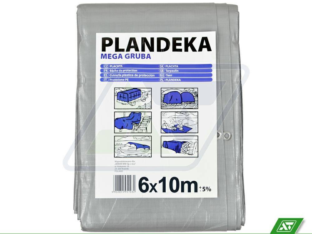 Plandeka srebrno-czarna Mega Gruba 6x10