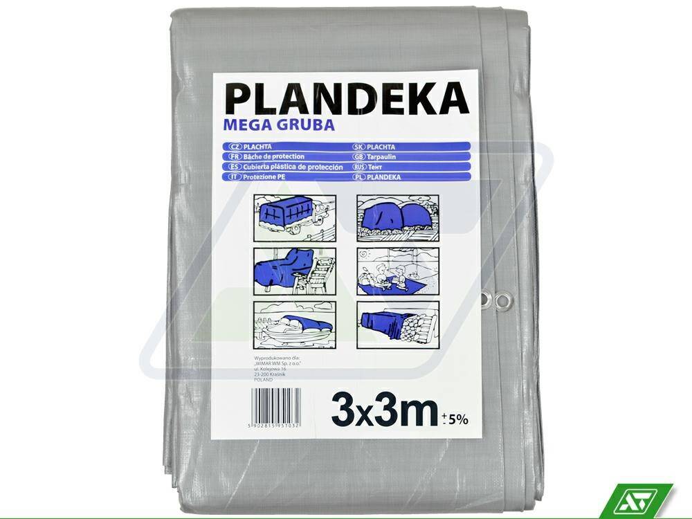 Plandeka srebrno-czarna Mega Gruba 3x3
