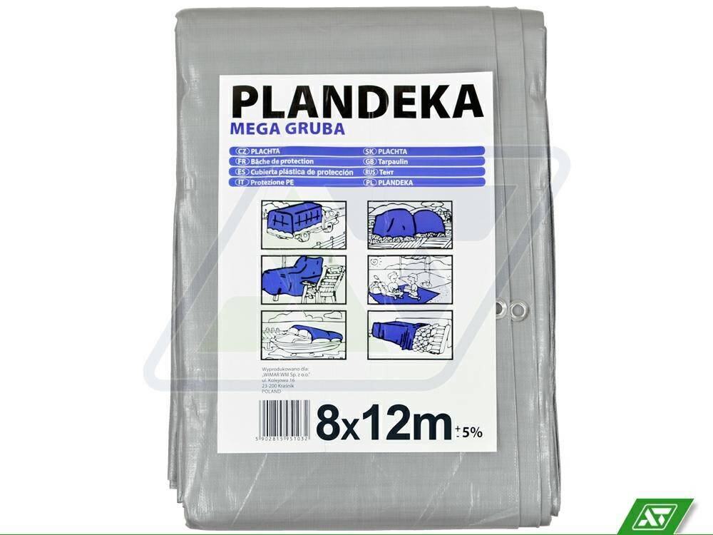 Plandeka srebrno-czarna Mega Gruba 8x12