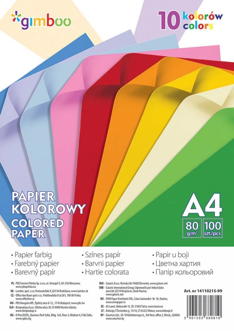 Papier kolorowy GIMBOO, A4, 100 arkuszy,
