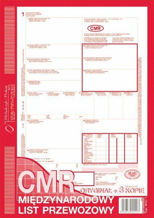 CMR Miedzynarodowy list przewozowy A4