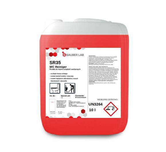 Sauberlab SR35 WC Reiniger 10L środek na bazie kwasu solnego do gruntownego czyszczenia sanitariatów.