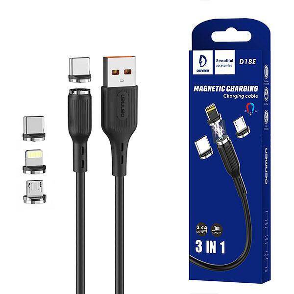 Cable USB Magnetic 3in1 DENMEN D18E blac