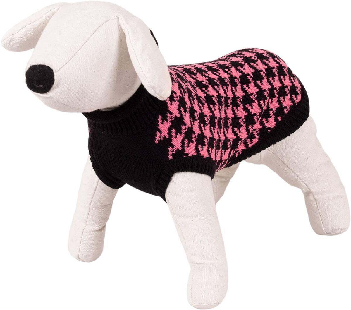 Dog Sweater - Happet 390L - Black & Pink Houndstooth L - 35cm