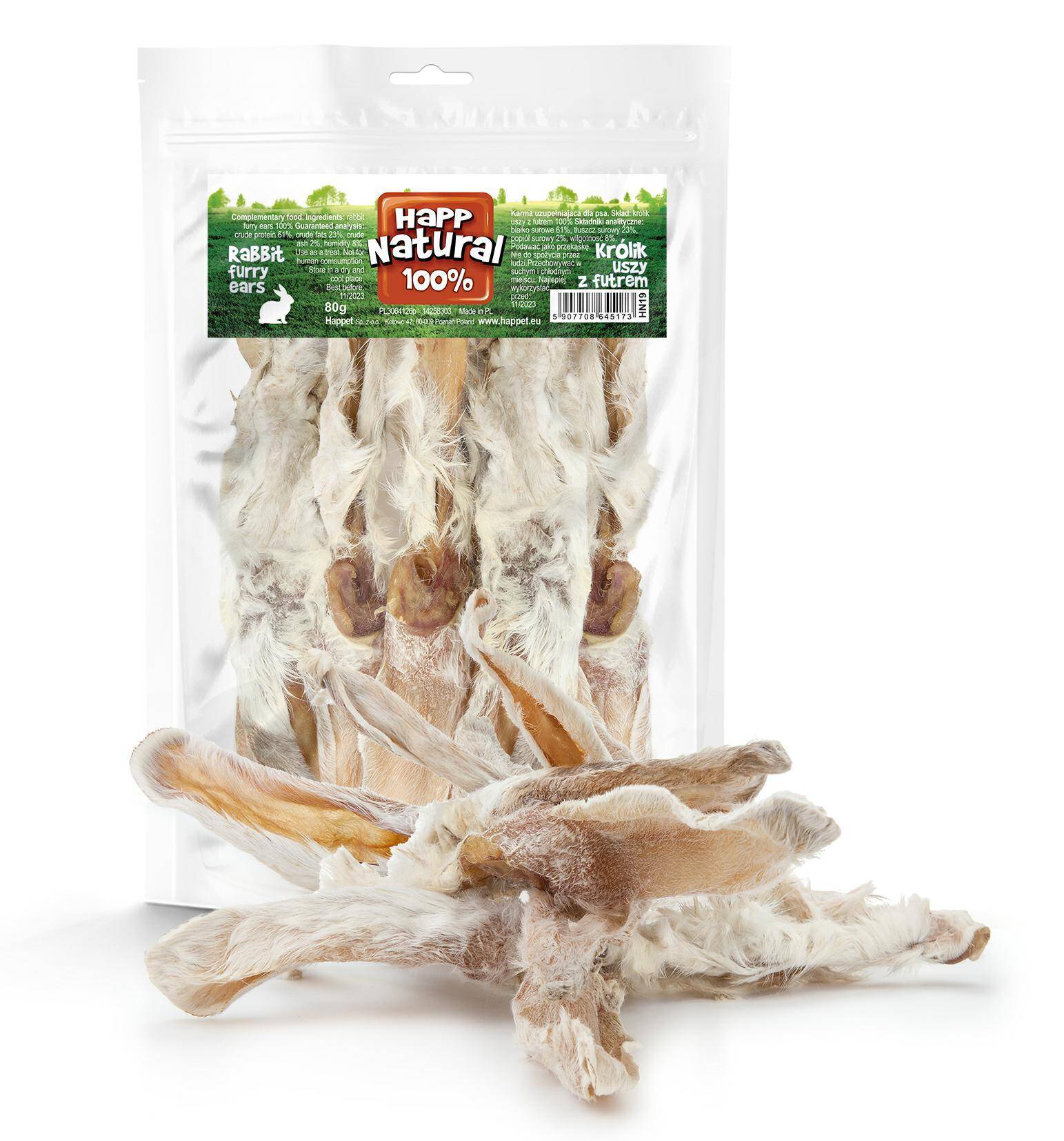 100% rabbit ear with fur - natural dog chews 80g
