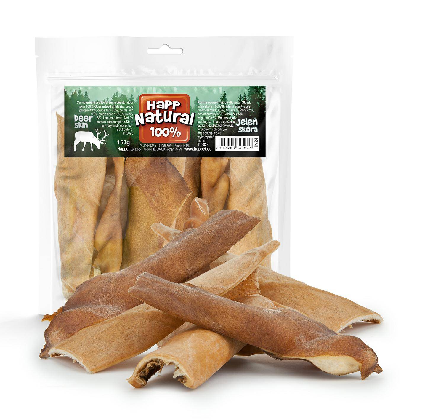 100% deer skin - natural dog chews 150g
