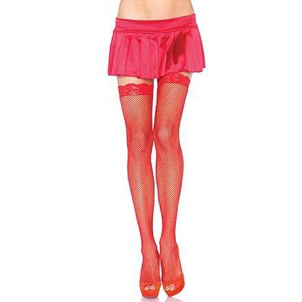 Fishnet Stocking With Lace Top 9027 Red