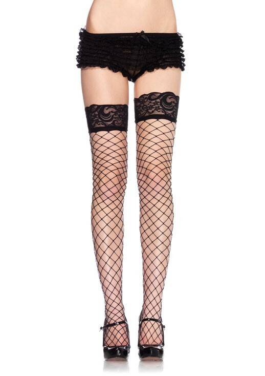 Fence Net Thigh Highs With Lace BL O/S