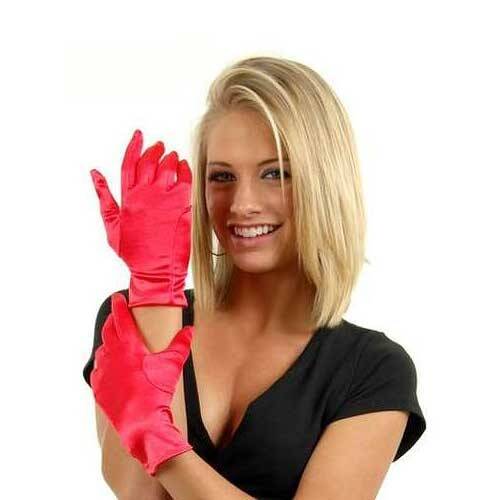 SATIN WIRST LENGTH GLOVES RED O/S