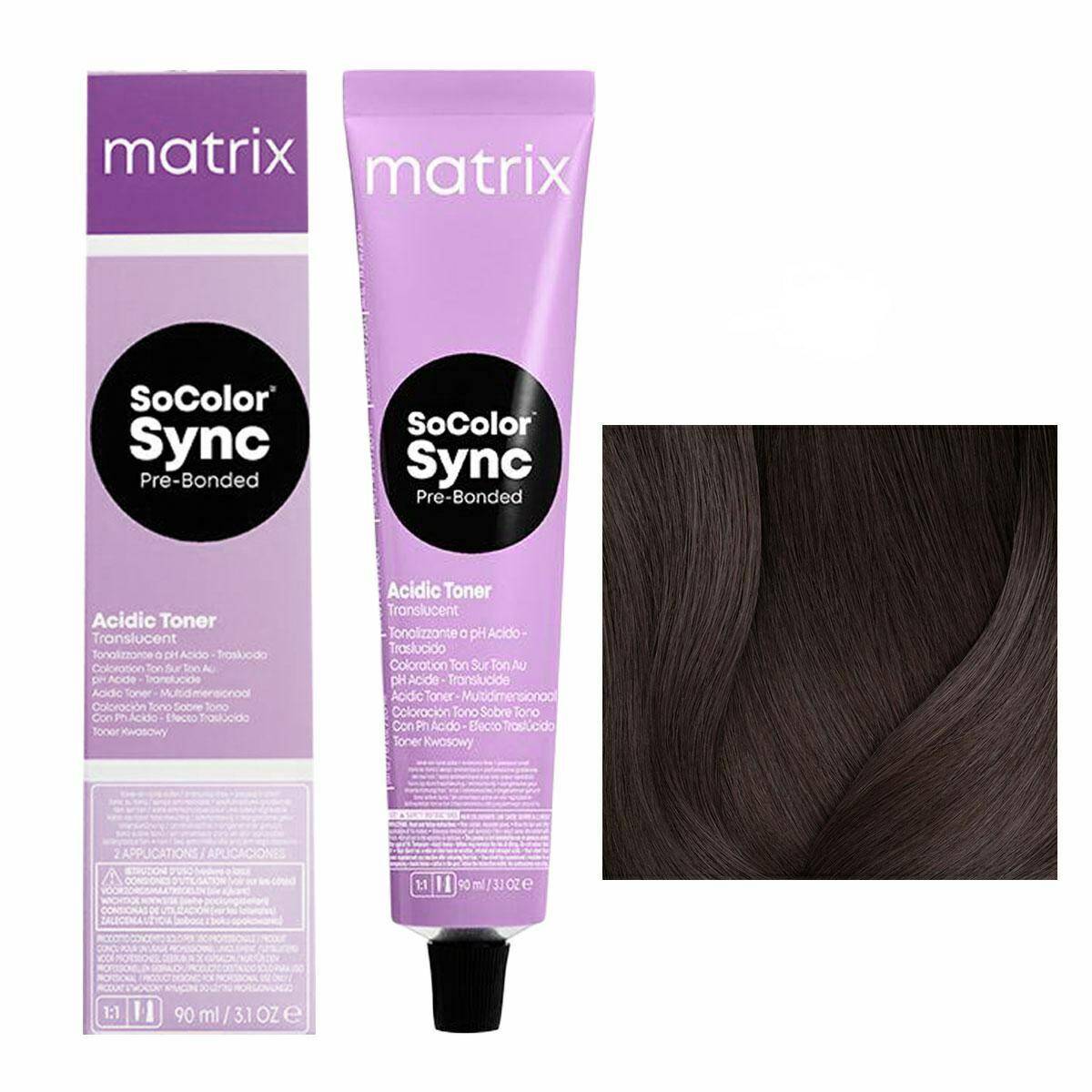 Matrix SoColor Sync Pre-Bonded Farba do włosów - 4P Średni brąz perłowy