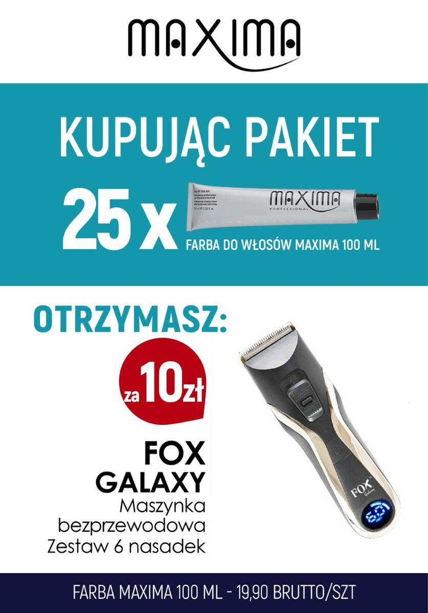 Farba 100 ml MAXIMA x 25 + maszynka FOX Galaxy