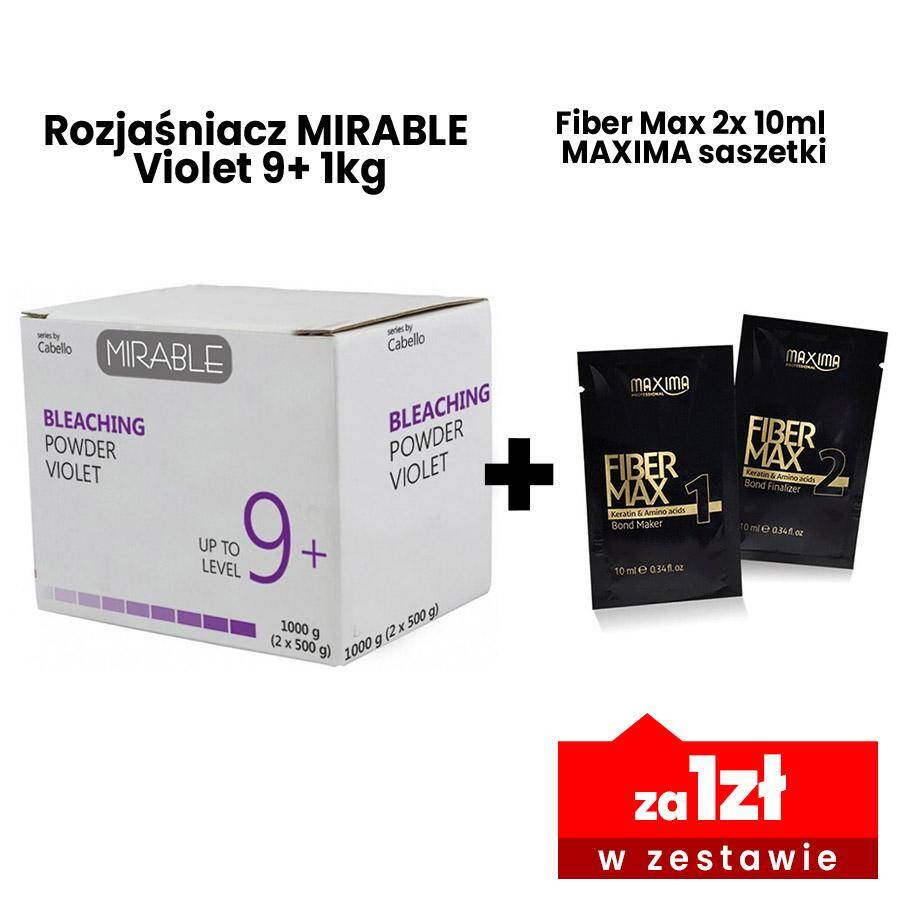 Rozjaśniacz MIRABLE Violet 9+  1kg + Fiber Max 2x 10ml MAXIMA za 1zł saszetki