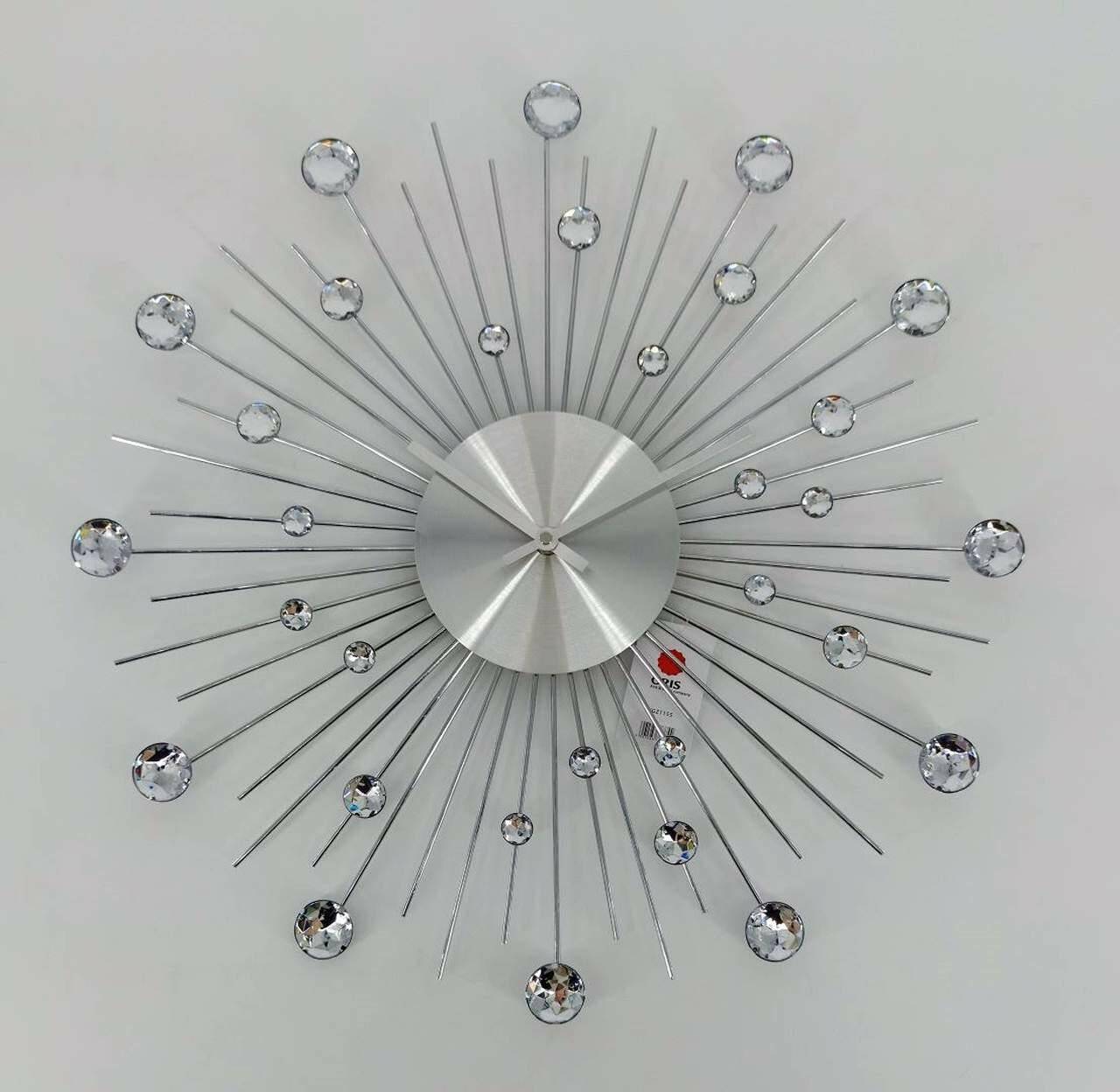 Zegar ścienny metalowy z kryształkami