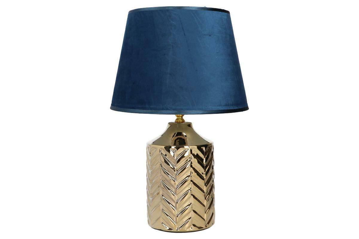 Lampa ceramiczna z abażurem niebieskim