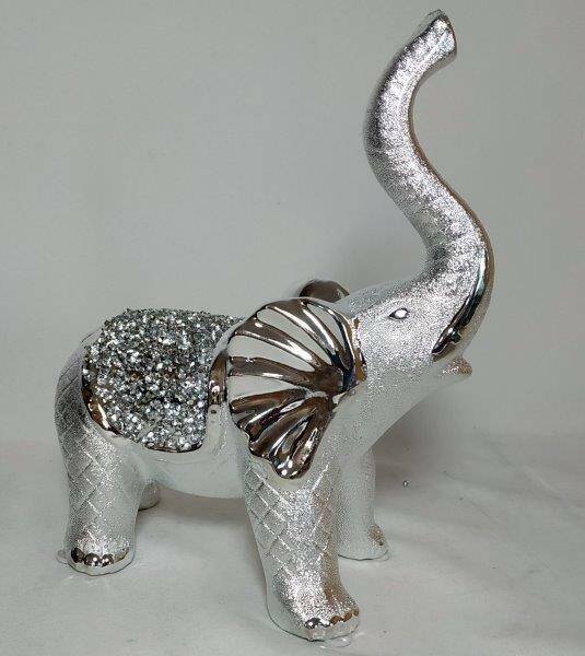 Słoń z kryształkami srebrny 21cm 18B332S