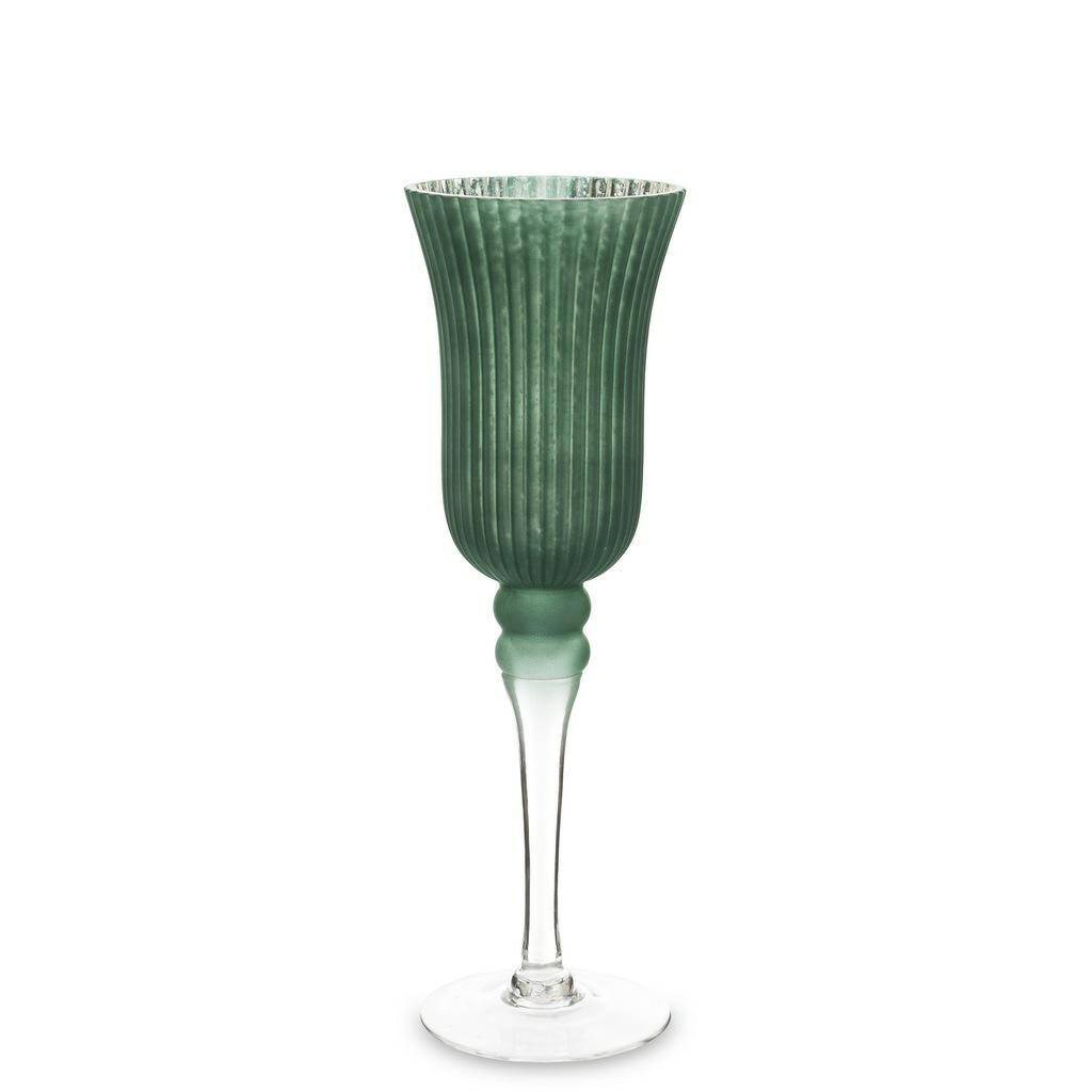 Świecznik szklany srebrny zielony 35cm
