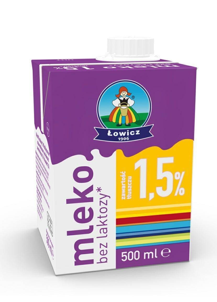 Mleko Łowicz 1,5% 0,5L bez laktozy , UHT