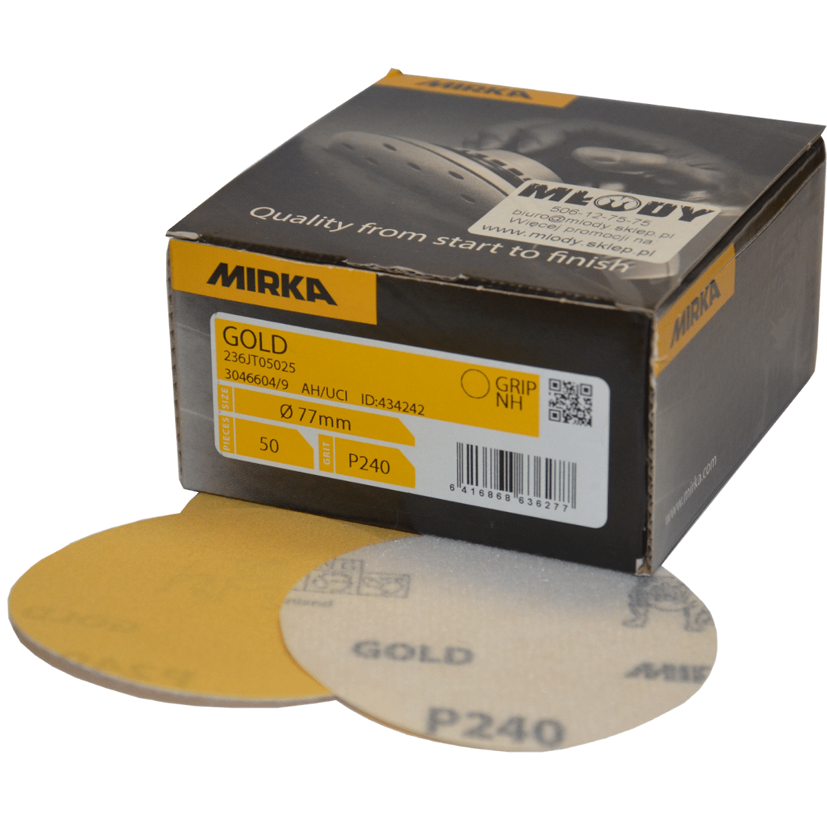 MIRKA Gold 77mm Papier Ścierny Krążek Rzep Granulacja 240