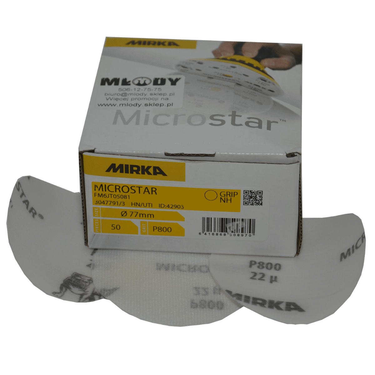 MIRKA Microstar Papier Ścierny Krążek 77mm na Rzep Granulacja 800