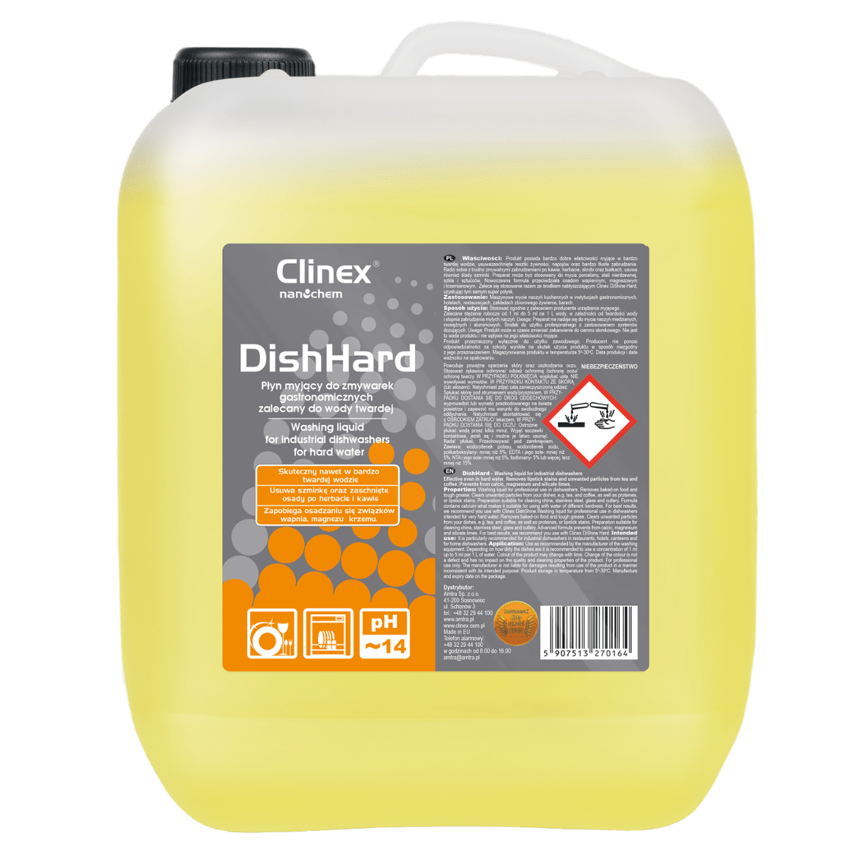 CLINEX DishHard 20l Płyn Myjący do Zmywarek Gastronomicznych Zalecany do Wody Twardej