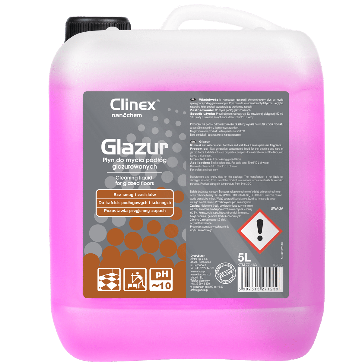 CLINEX Glazur 5l Skoncentrowany Płyn do Mycia i Pielęgnacji Podłóg Glazurowanych