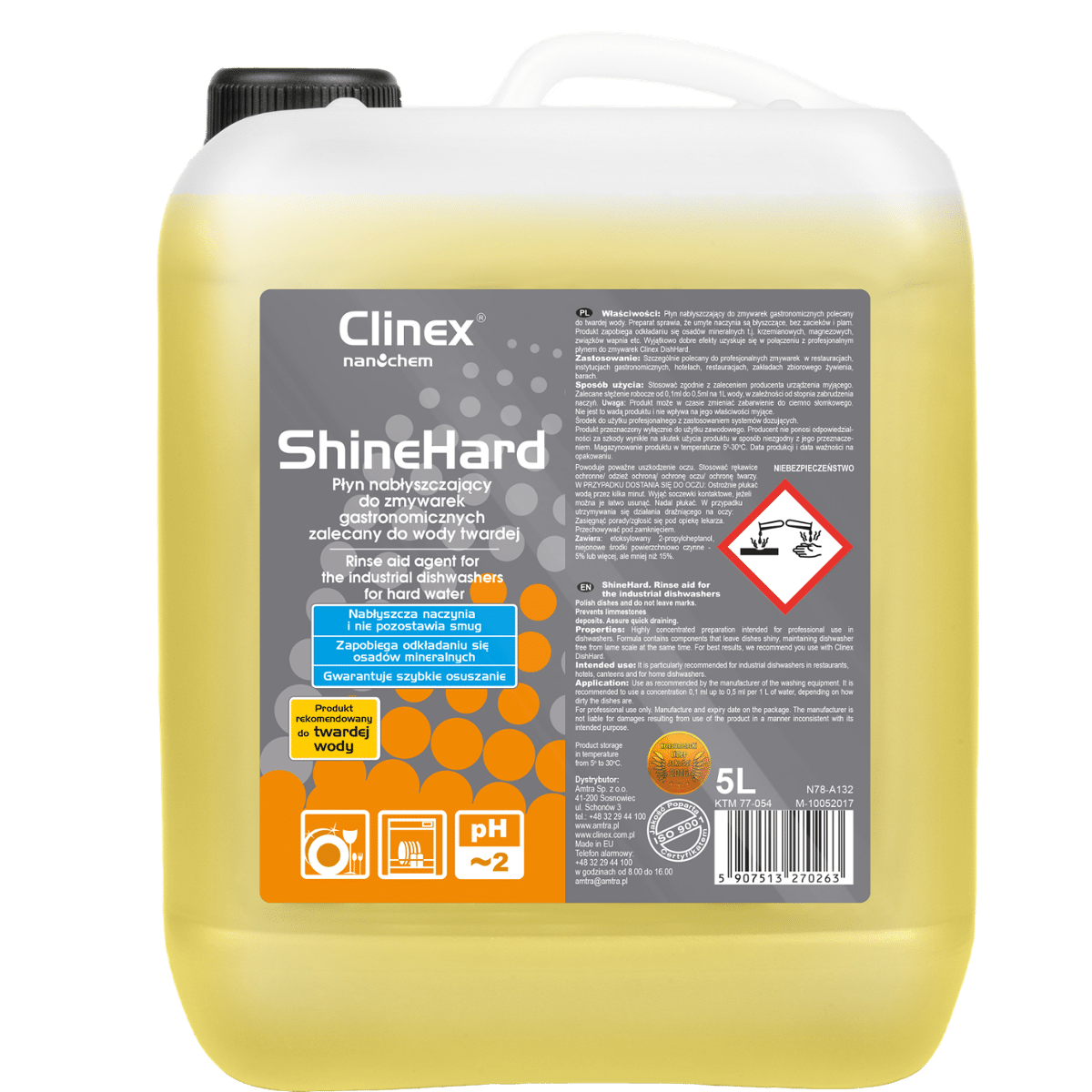 CLINEX ShineHard 5l Płyn Nabłyszczający do Zmywarek Gastronomicznych Zalecany do Wody Twardej