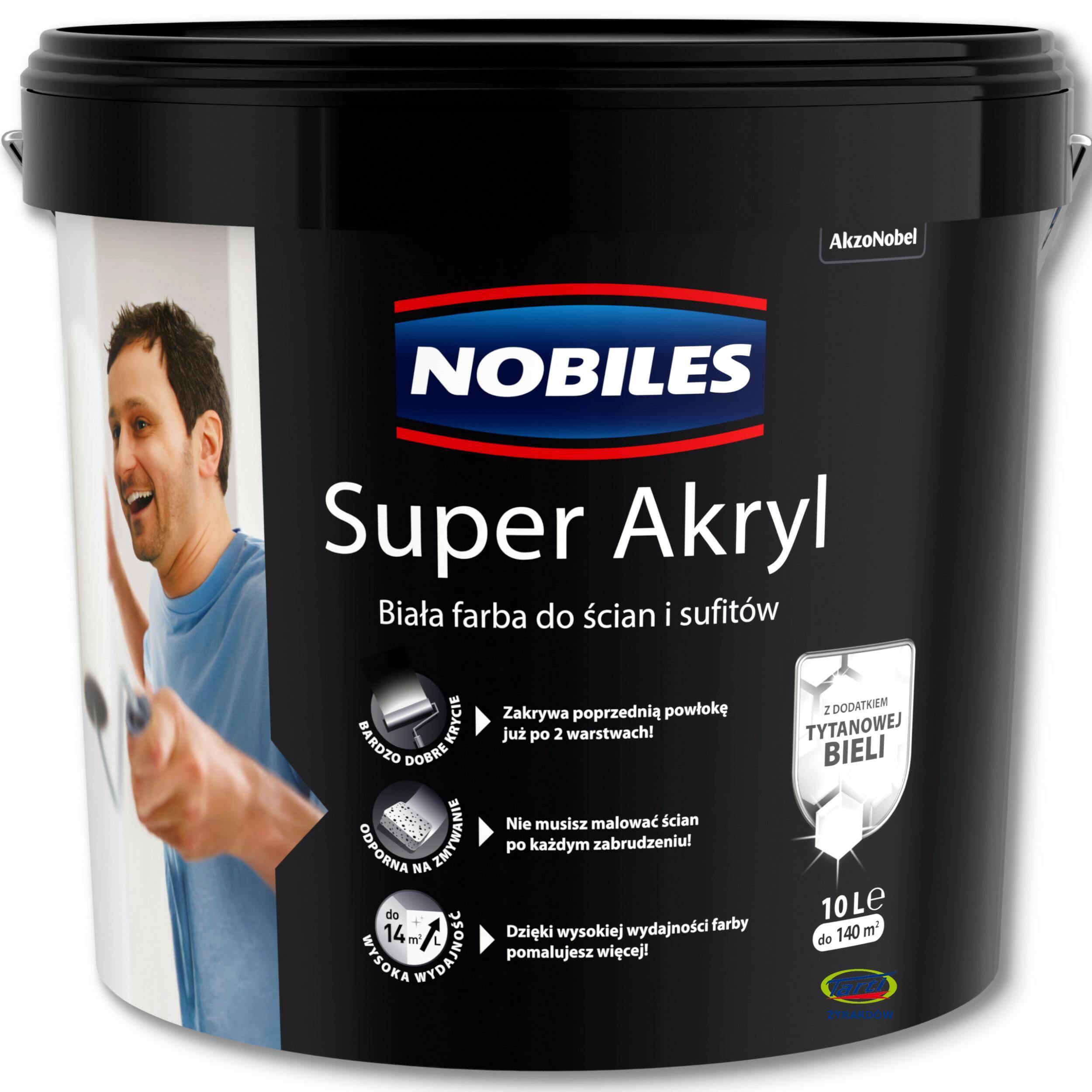 Nobiles SUPER AKRYL biała akrylowa emulsja do ścian i sufitów 10l.
