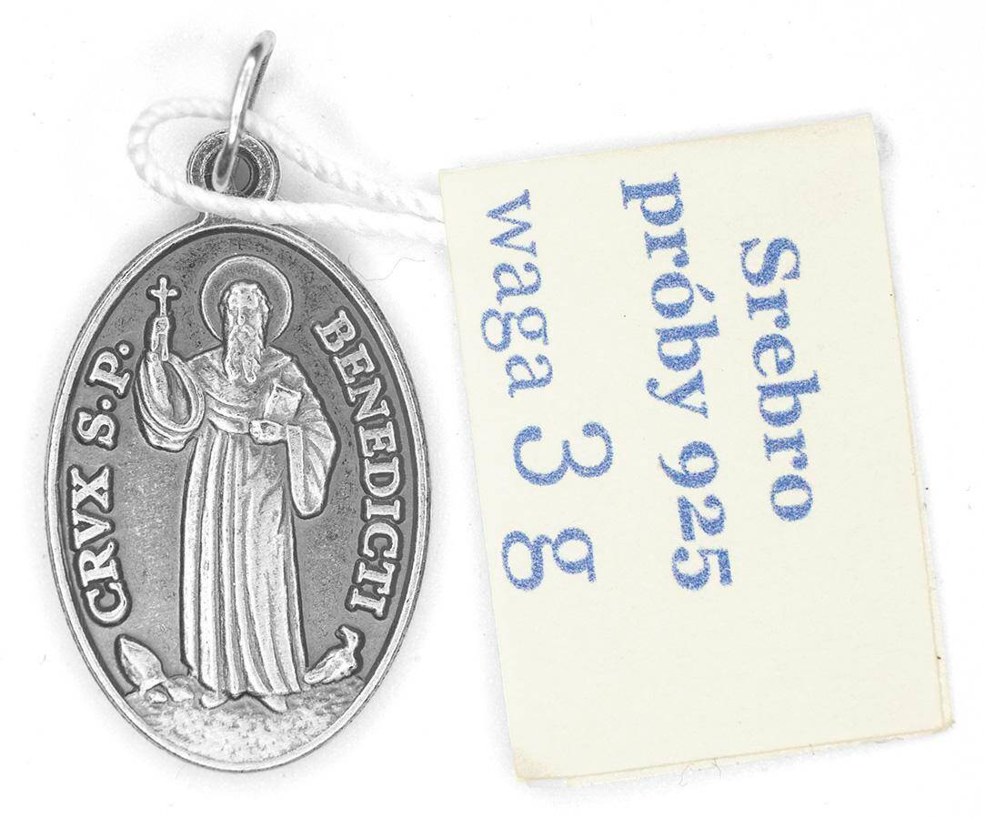 Medalik ze św. Benedyktem (stare srebro)