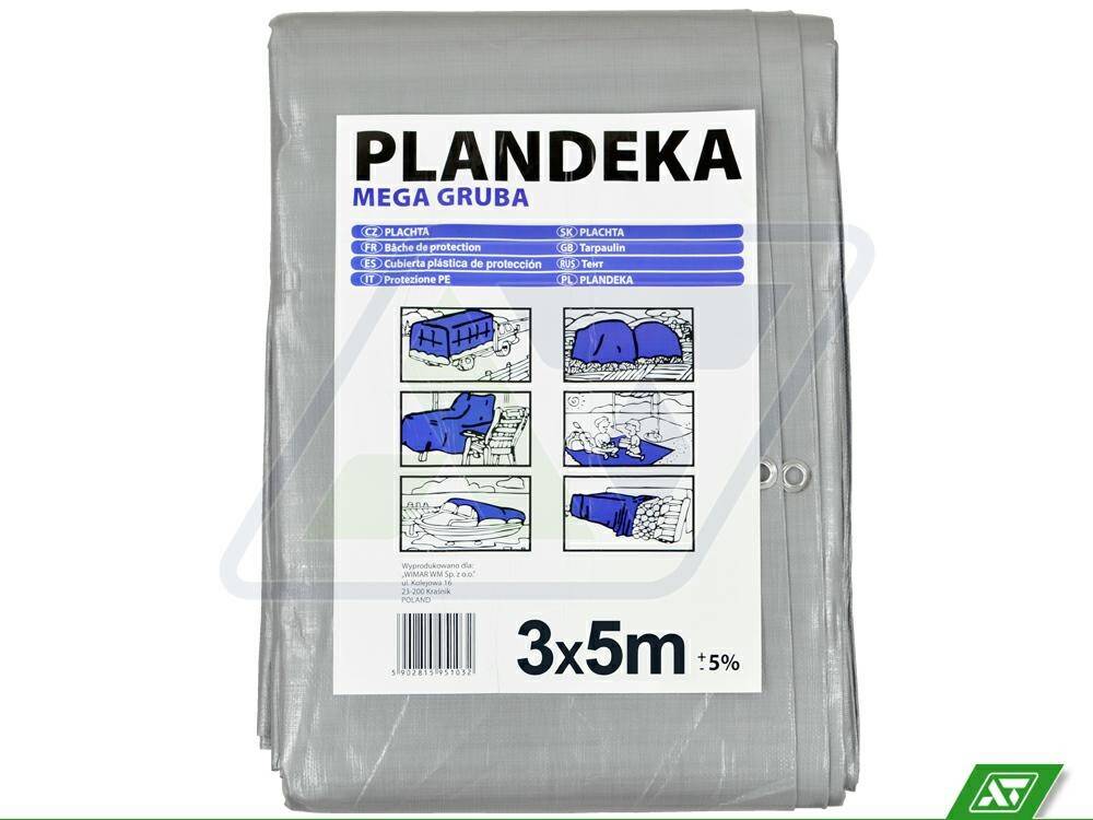 Plandeka srebrno-czarna Mega Gruba 3x5