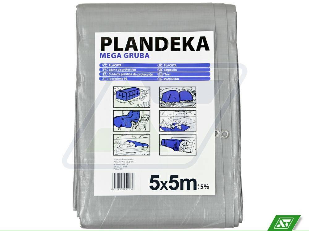Plandeka srebrno-czarna Mega Gruba 5x5