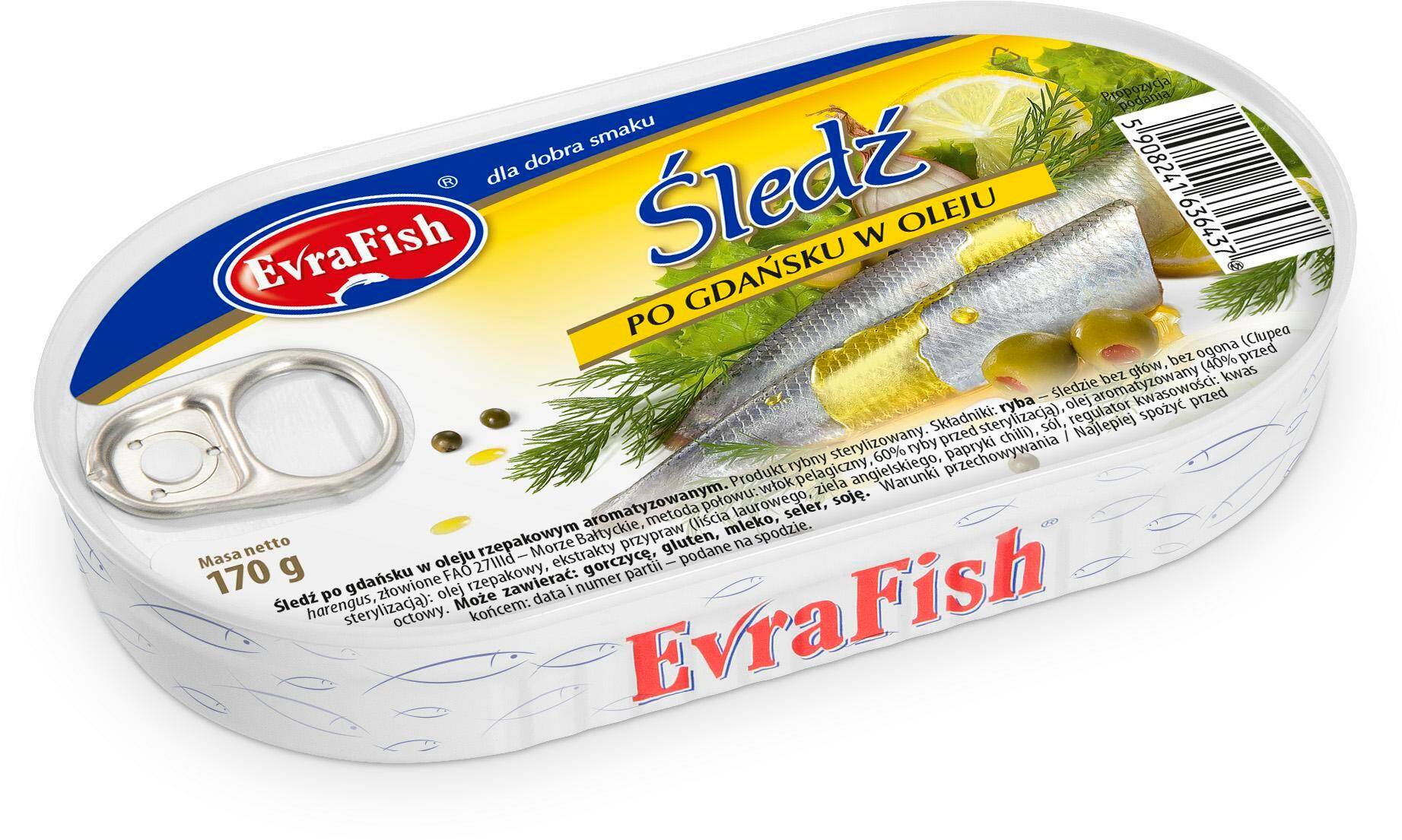 EVRA sledz w oleju po Gdańsku 170g*16
