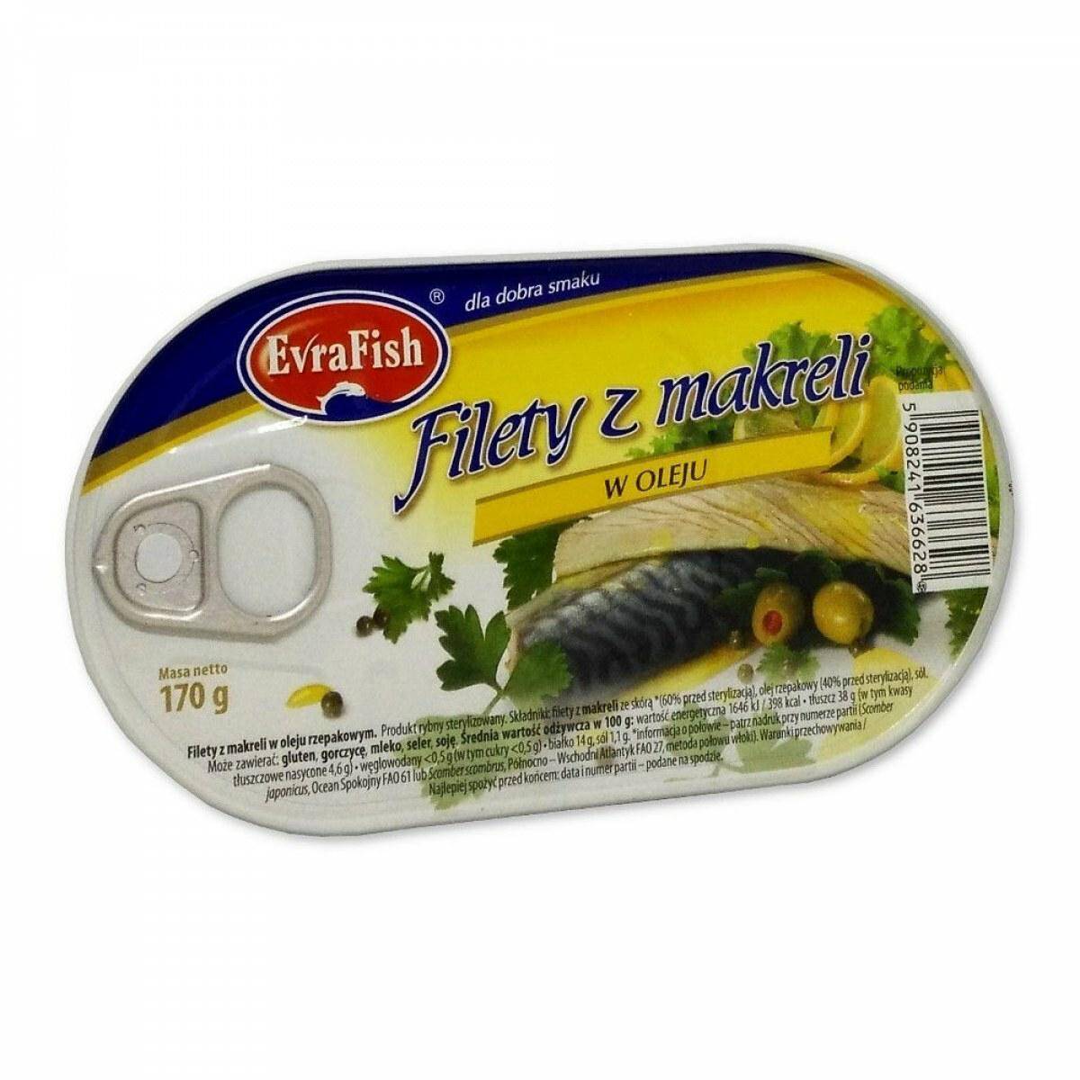 EVRA filet makrela olej 170*16