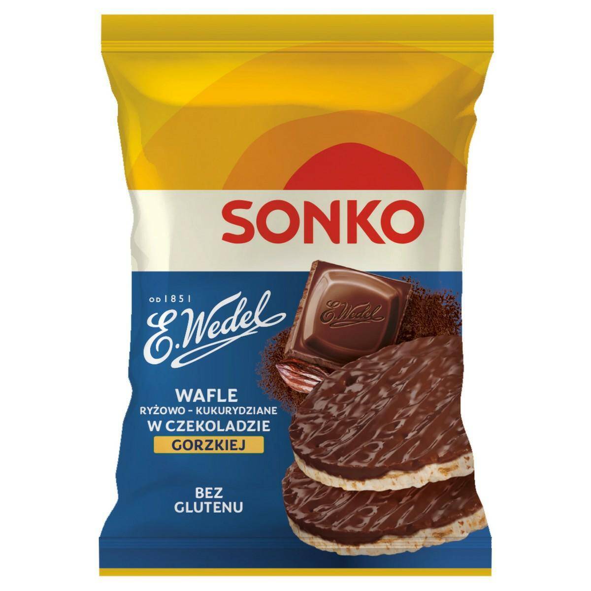 SONKO wafle RYŻOWO-KUKURYDZIANE w GORZKIEJ czekoladzie Wedel 30g [16]