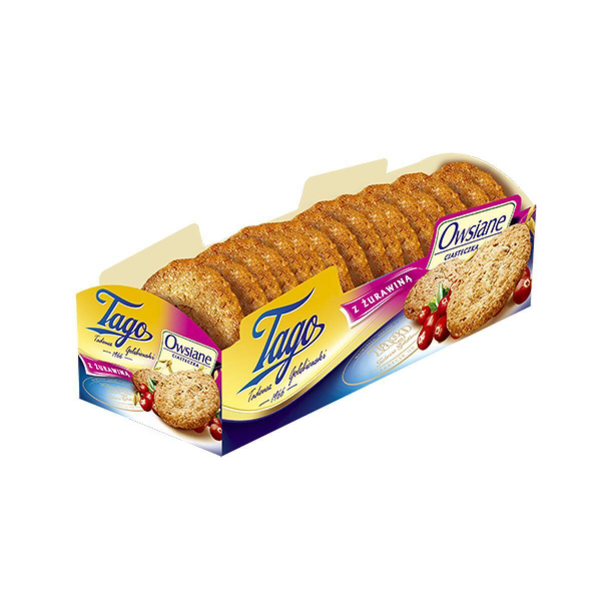 TAGO ciastka OWSIANE z ŻURAWINĄ 185g [12]