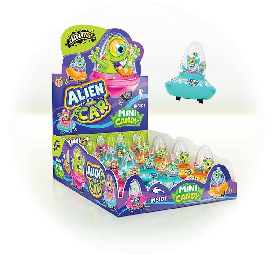 JOHNY BEE zabawka ALIEN CAR + cukierki pudrowe 8g x12szt