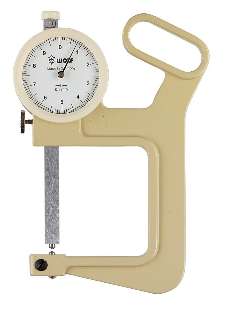 SCHUT grubościomierz zegarowy 0-50/0,1 mm z końcówką okrągłą R1,5 mm głębokość pomiaru 50 mm 853.045