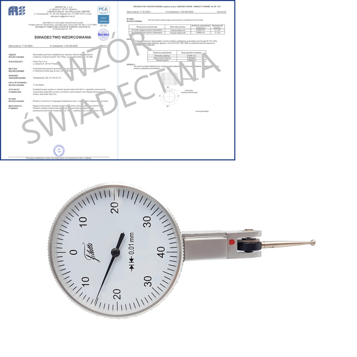 SCHUT czujnik dźwigniowo-zębaty 0-40-0/0.8/0.01mm diatest + świadectwo wzorcowania PCA 907.941 WZORC (Zdjęcie 1)