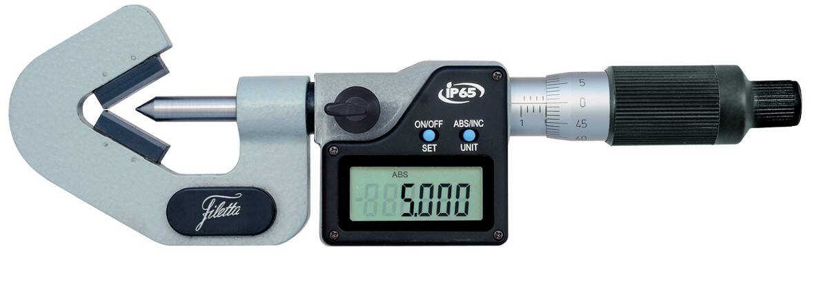 SCHUT mikrometr elektroniczny z kowadełkiem pryzmowym 128° zakres 45-65/0,001mm do narzędzi 7-ostrzowych IP65 909.880