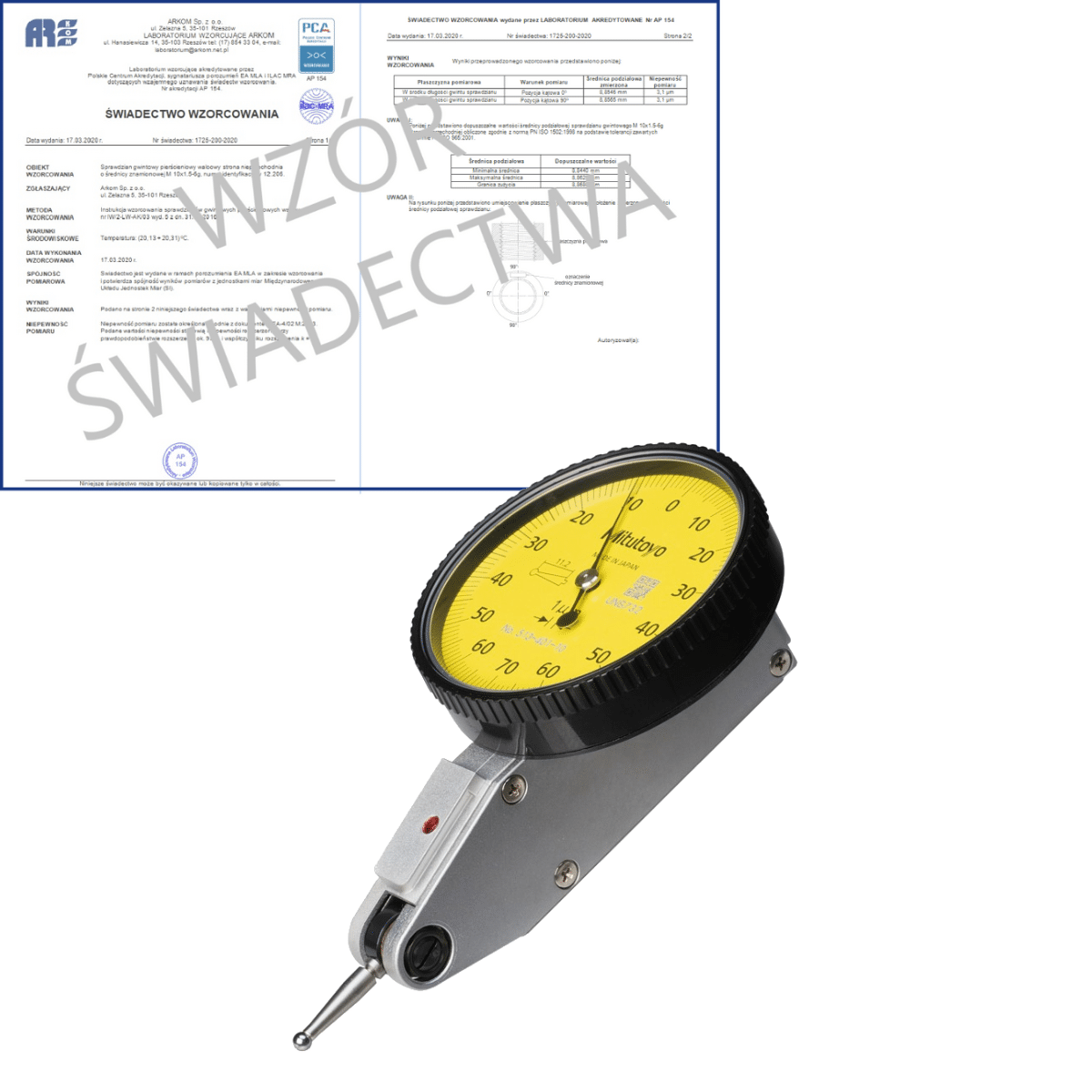 MITUTOYO czujnik dźwigniowo-zębaty 0-70-0/0,14/0,001 mm + świadectwo wzorcowania PCA 513-401-10E WZORC (Zdjęcie 1)