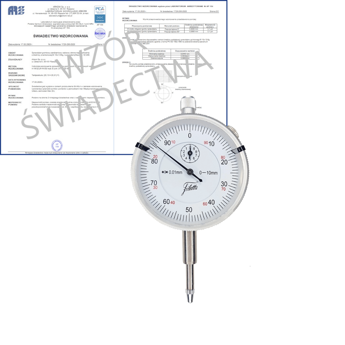 SCHUT czujnik zegarowy wstrząsoodporny 0-10/0.01 mm + świadectwo wzorcowania PCA  907.933 WZORC