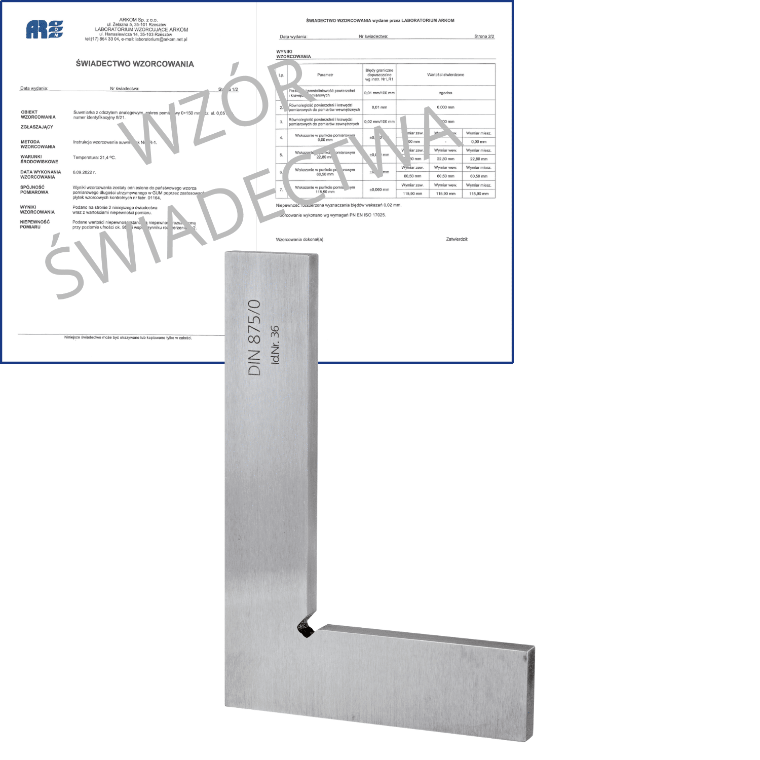 SCHUT kątownik stalowy bez stopki 250x165mm DIN 875/2 + świadectwo wzorcowania 670.045 WZORC