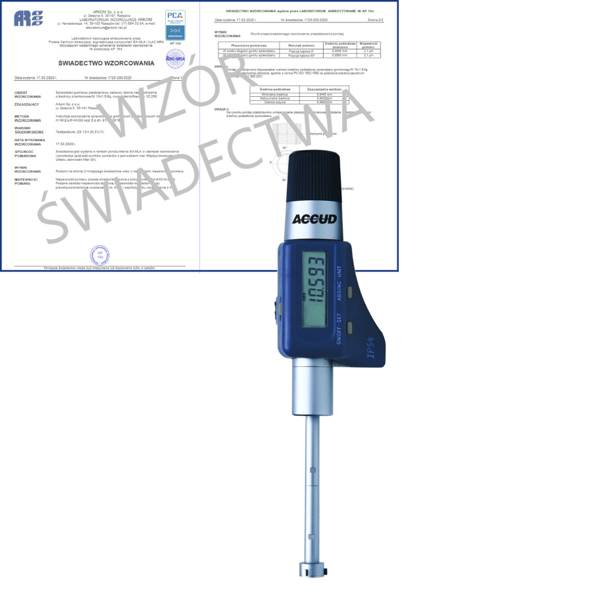 ACCUD średnicówka 3-punktowa elektroniczna 45-50/0.001 mm IP54 + świadectwo wzorcowania PCA 361-009-01 WZORC