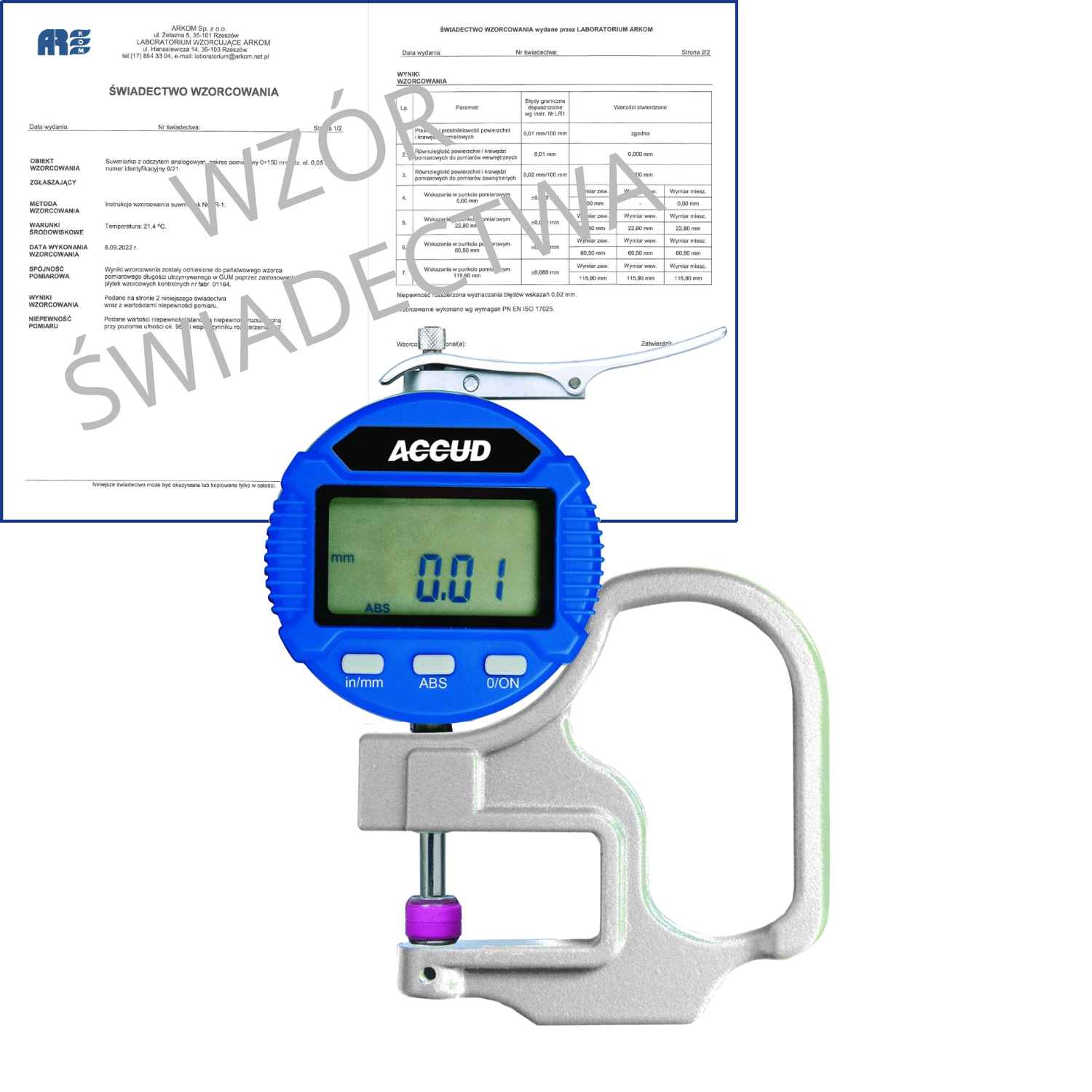 ACCUD grubościomierz elektroniczny 0-10/0.001 mm + świadectwo wzorcowania 441-010-01 WZORC