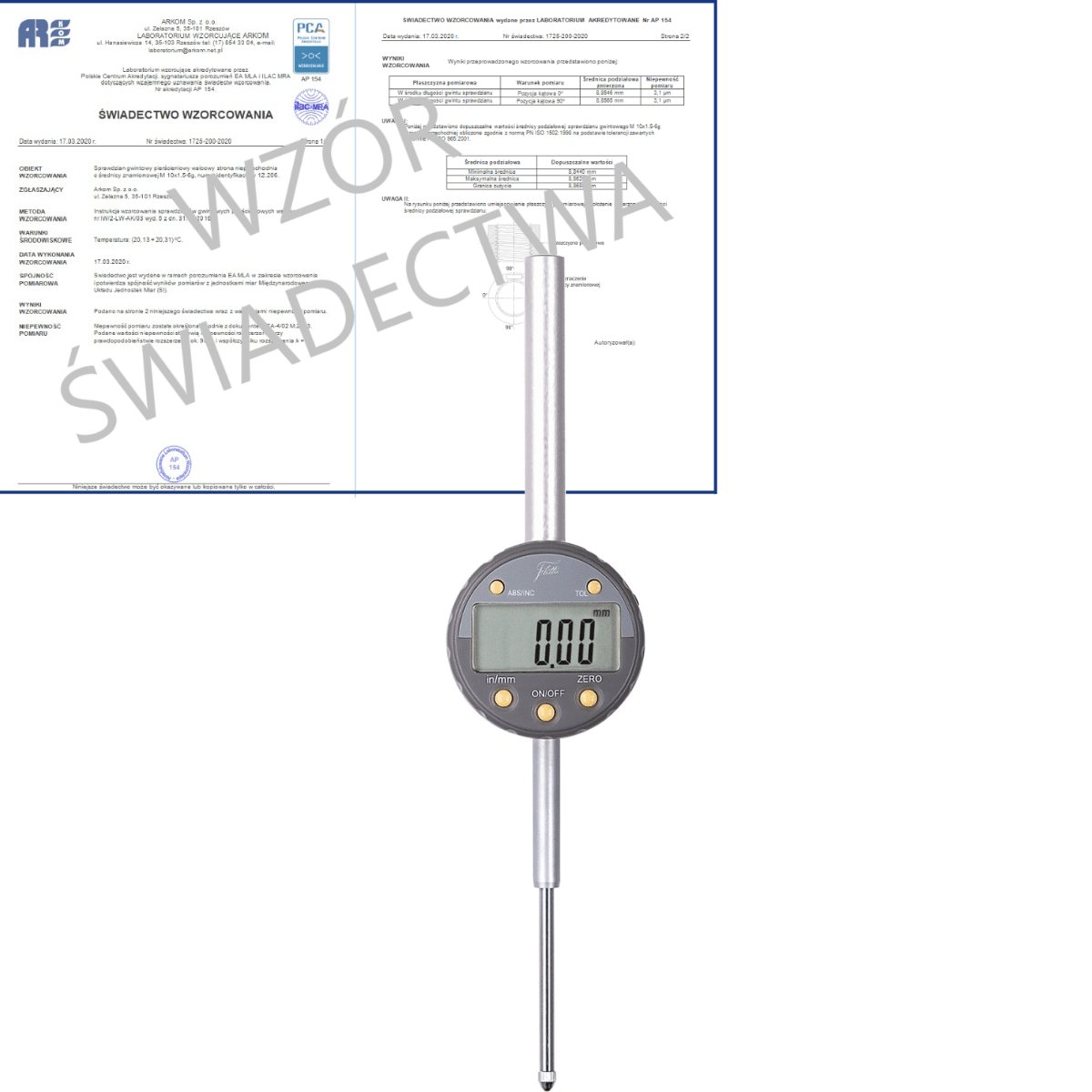 SCHUT czujnik elektroniczny 0-50/0.01mm + świadectwo wzorcowania PCA  907.652 WZORC