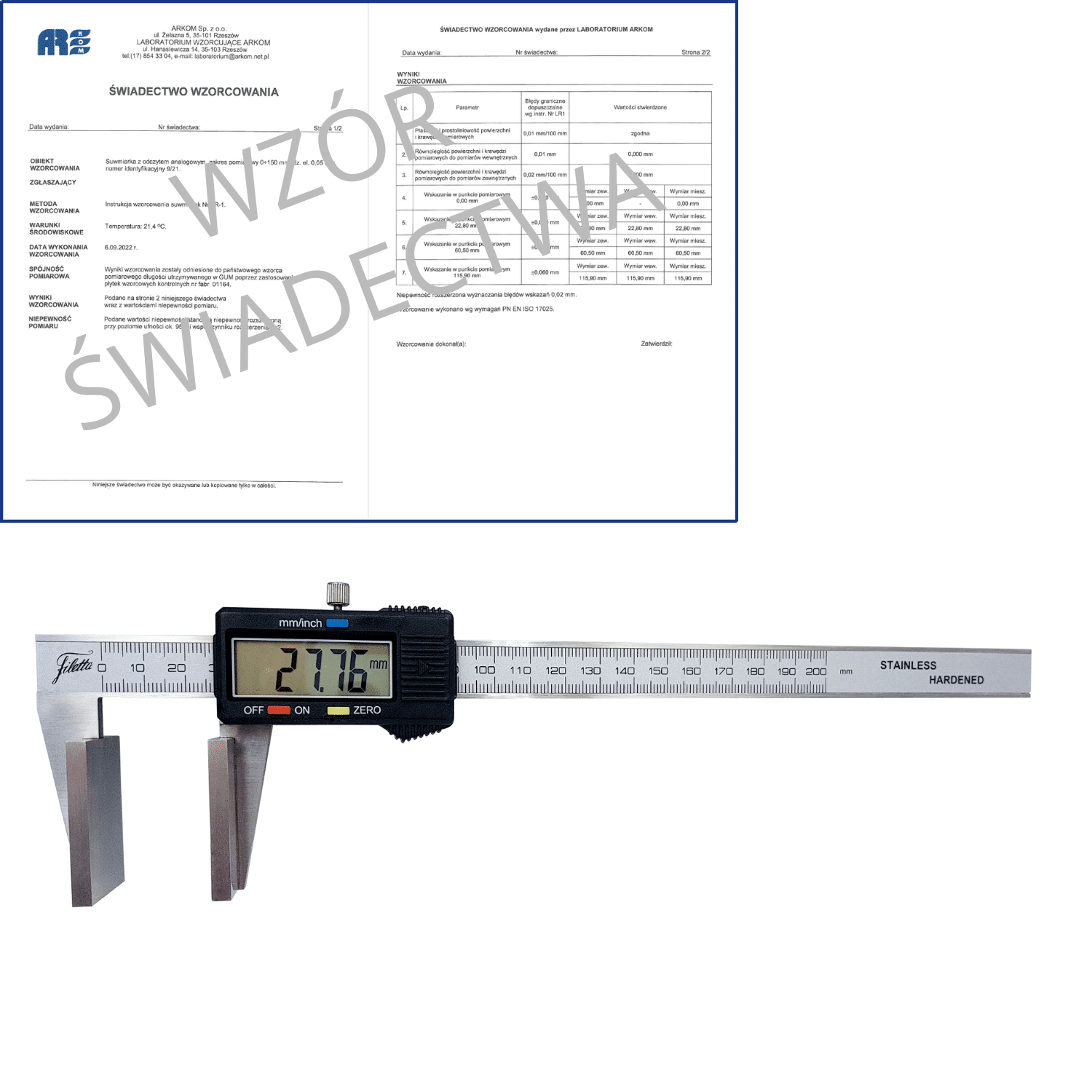 SCHUT suwmiarka elektroniczna 150/0.01 mm do pomiarów grubości lin + świadectwo wzorcowania 910.166 WZORC