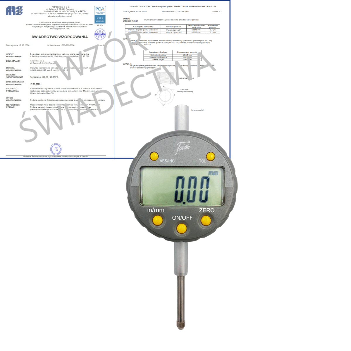 SCHUT czujnik elektroniczny 0-25/0.01 mm + świadectwo wzorcowania PCA 907.649 WZORC