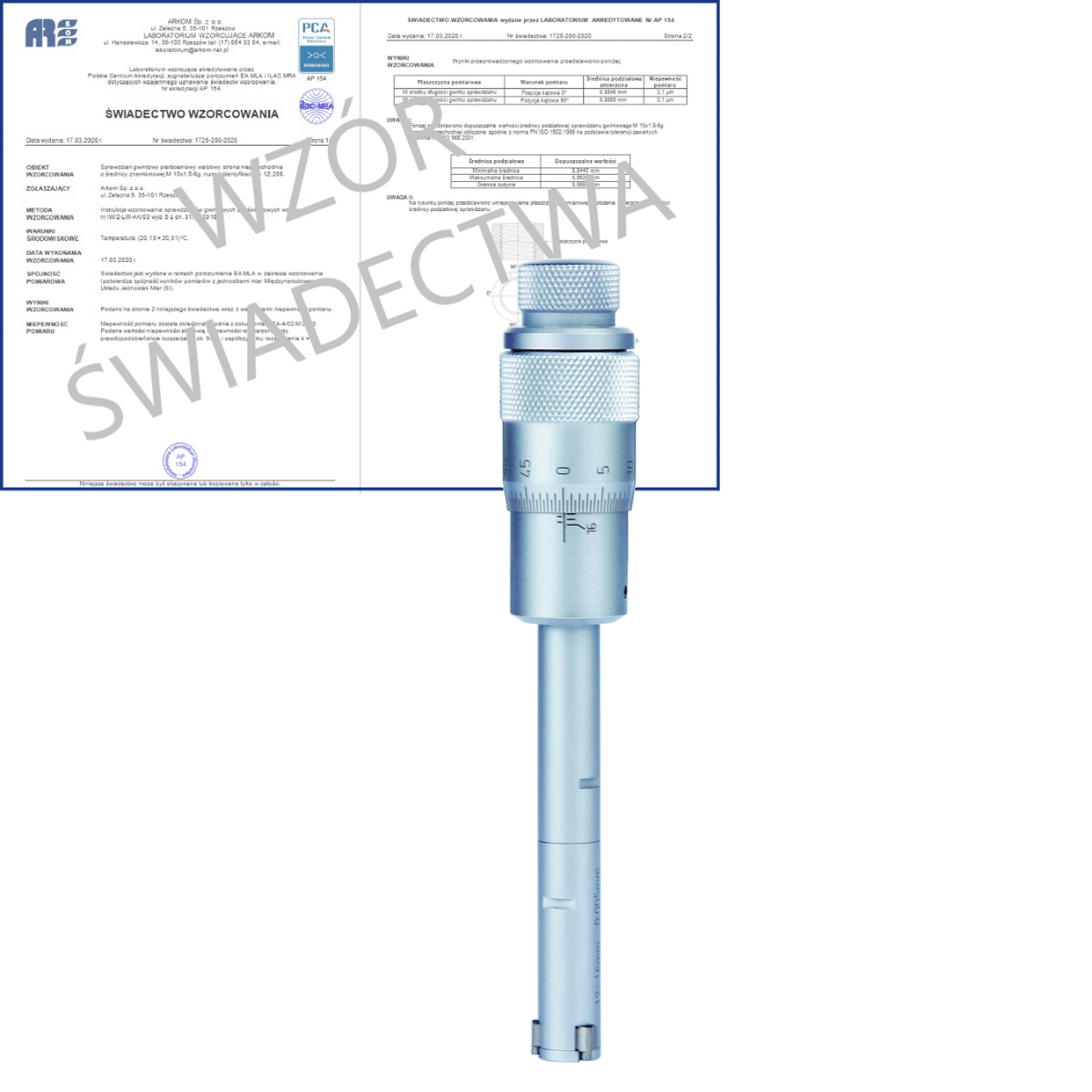 ACCUD średnicówka 3-punktowa analogowa 16-20/0,005 mm + świadectwo wzorcowania PCA 362-005-01 WZORC
