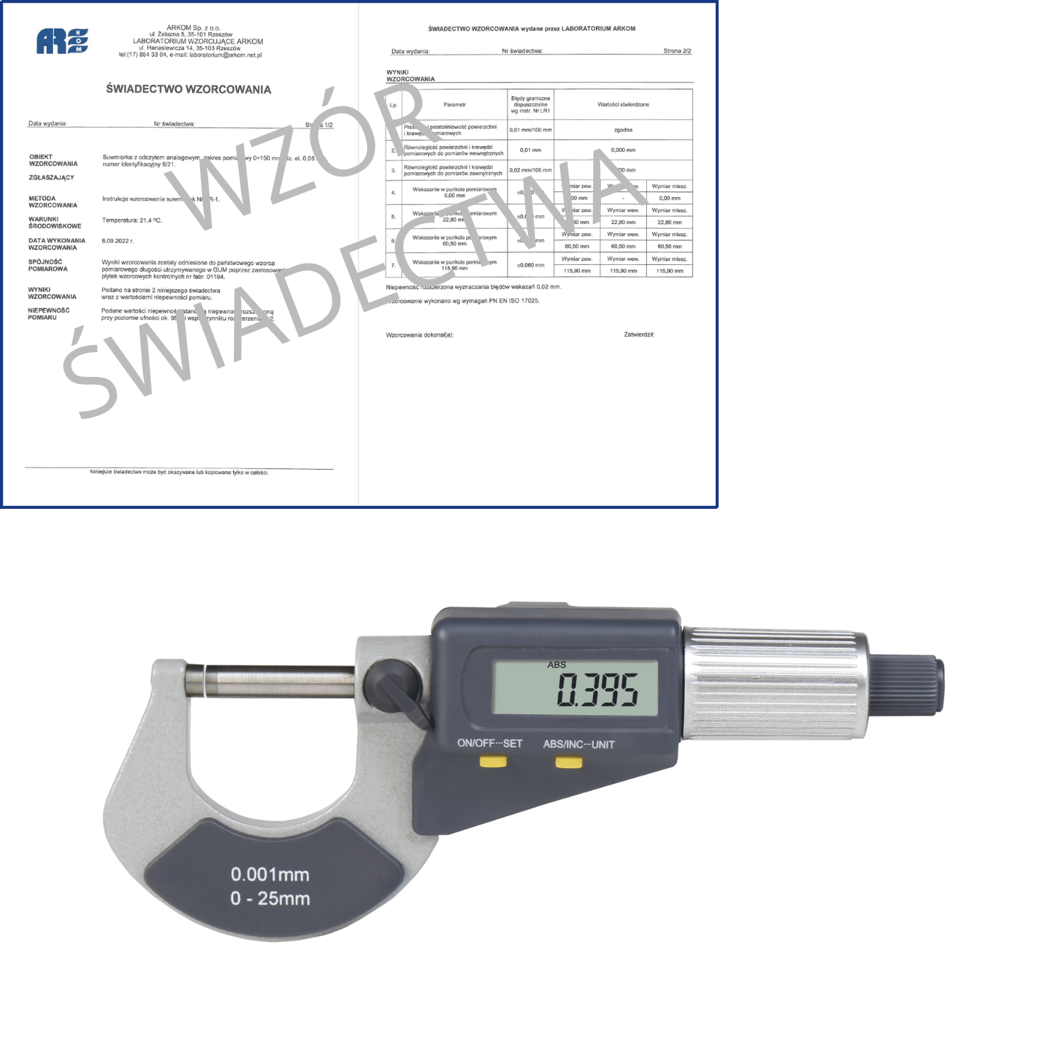 ACCUD mikrometr elektroniczny 0-25/0,001 mm + świadectwo wzorcowania 312-001-03 WZORC