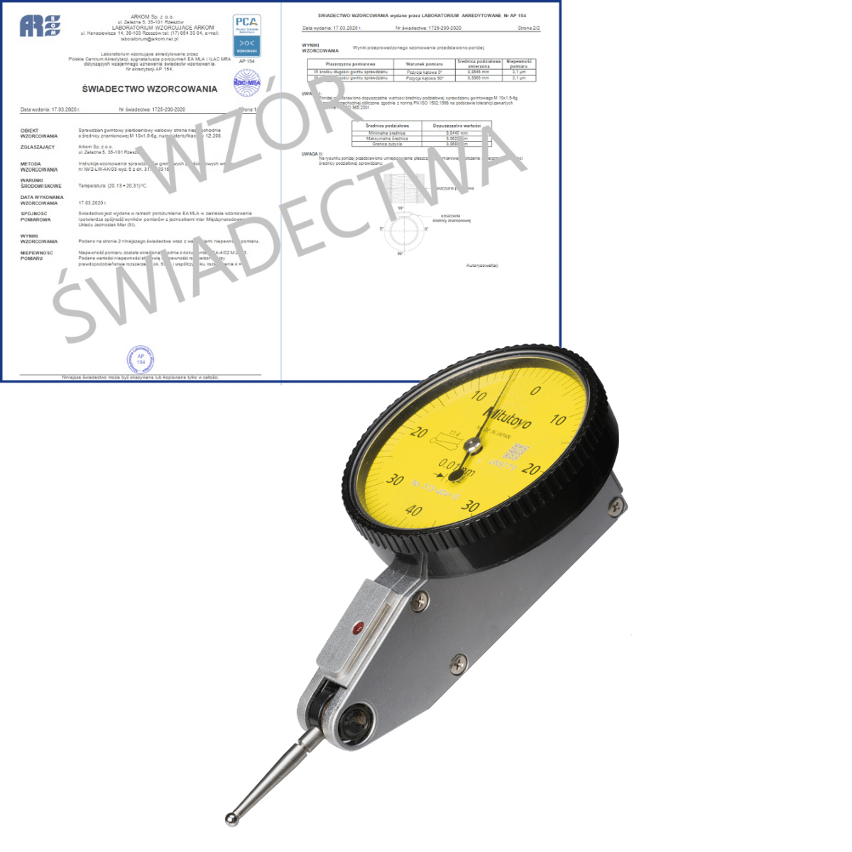 MITUTOYO czujnik dźwigniowo-zębaty 0-40-0/0,8/0,01 mm typ poziomy + świadectwo wzorcowania PCA 513-404-10E WZORC (Zdjęcie 1)