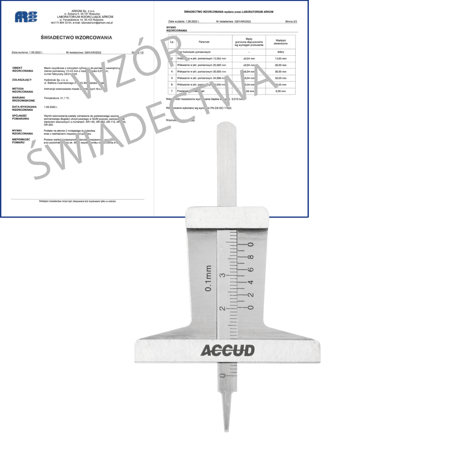 ACCUD głębokościomierz analogowy 0-30/0.1 mm do bieżnika opon + świadectwo wzorcowania 176-030-12 WZORC